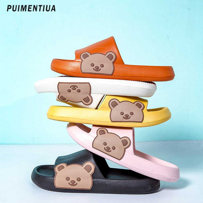 Women Slippers Beach Slides Cartoon Bear Flip Flops Men's Thick Sole Indoor Bathroom Anti-Slip Shoes Summer Couple Sandals