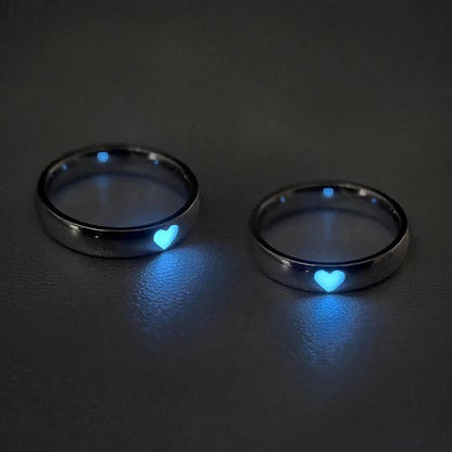 Luminous Love Heart Finger Ring Glow In Dark Fashion Adjustable Couples Rings Silver Color Pink Blue Light Jewelry Lover Gift