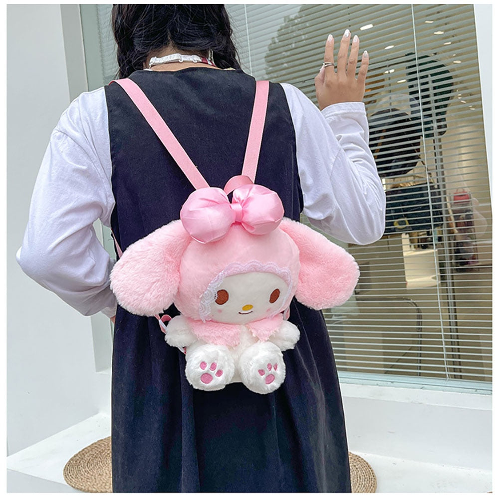 Kawaii Sanrio My Melody Plush Backpack Stuffed Animals Dolls Toys Plushie Bag Anime Cartoon Shoulder Backpacks Bag Girl Gift