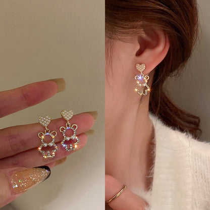 Cute Acrylic Candy Gummy Bear Dangle Earrings for Women Rainbow Bear CZ Hoop Earrings Korean Fashion Sweet Girl Jewelry