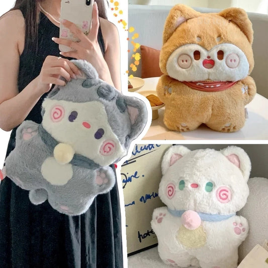 40cm Kawaii Cartoon Grey  Cat Plush Toy Soft Stuffed Animal White Kitten Doll Huggable Pillow for Baby Children Gift Hand Towel