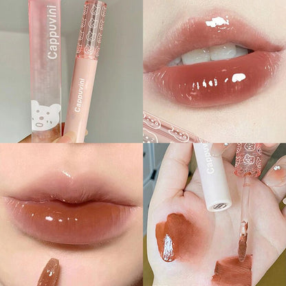 Little Bear Crystal Frozen Strawberry Glossy Lip Glaze Mirror Whitening Nude Doodle Lip Korean Makeup y2k Cosmetics Lipsticks