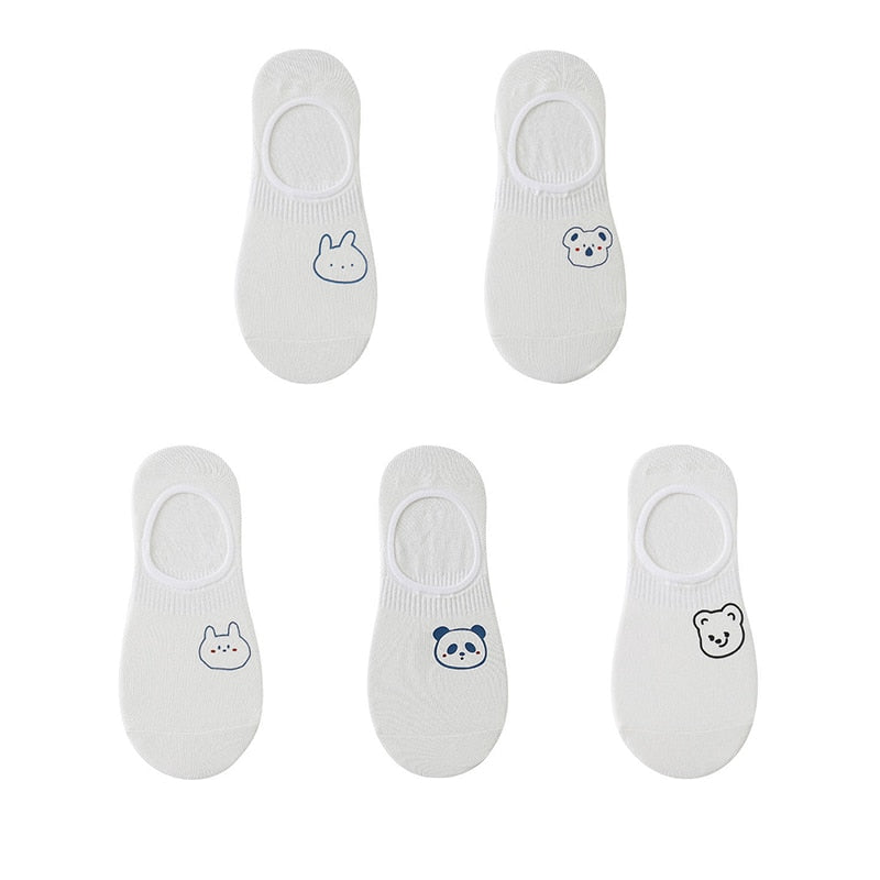 Women's cotton ankle socks, socks designed by rabbits, cows, hearts, warm and informal animals, 5 pairs of 10 pieces