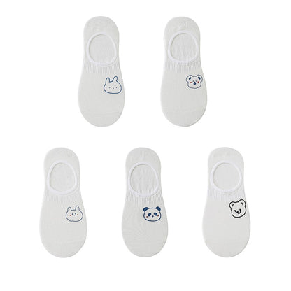 Women's cotton ankle socks, socks designed by rabbits, cows, hearts, warm and informal animals, 5 pairs of 10 pieces