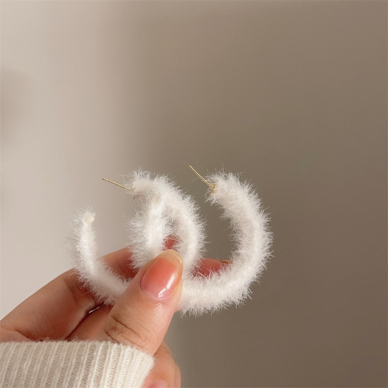 Bear Earrings for Women Girls Fashion Korea Silver Needle Autumn and Winter Earrings Cute Flocking Rabbit Ear Studs Jewelry