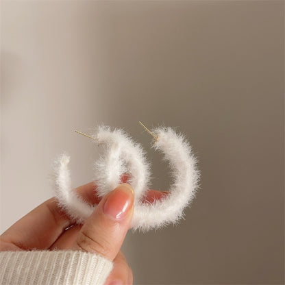 Bear Earrings for Women Girls Fashion Korea Silver Needle Autumn and Winter Earrings Cute Flocking Rabbit Ear Studs Jewelry