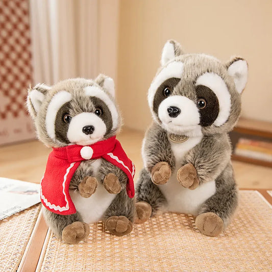 Kawaii Raccoon Plush with Bells Cloak Plushie Toy Cute Realistic Stuffed Animal Soft Dolls Kids Birthday Gift for Children
