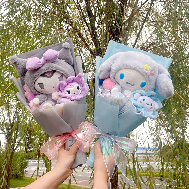 Cartoon My Melody Kuromi Cinnamoroll Kt Cat Hello Kitty Plush Doll Toy Sanrio Bouquet Gift Box Valentine's Day Christmas Graduation Gifts