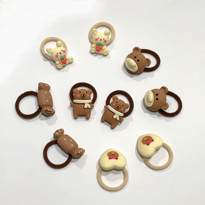 10pcs/Set Cute Bear Rabbit Finger Hair Ties Baby Toddler Elastic Mini Cartoon Animal Flower Ponytail Holder Hair Ropes For Girls
