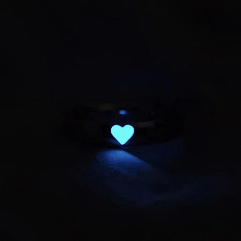 Luminous Love Heart Finger Ring Glow In Dark Fashion Adjustable Couples Rings Silver Color Pink Blue Light Jewelry Lover Gift