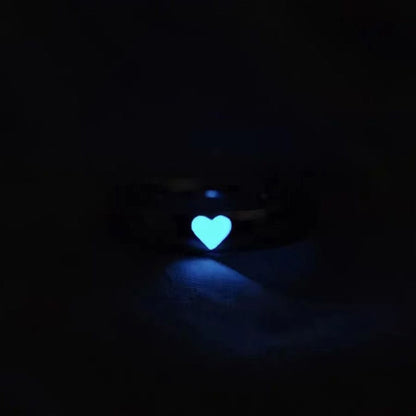 Luminous Love Heart Finger Ring Glow In Dark Fashion Adjustable Couples Rings Silver Color Pink Blue Light Jewelry Lover Gift
