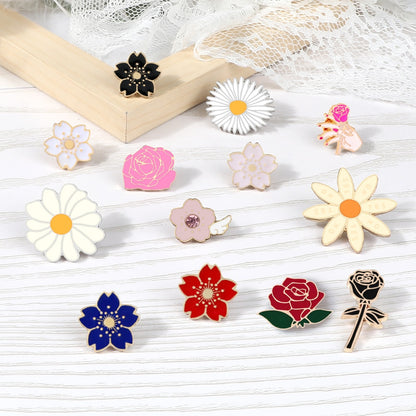 Cute Flowers Series Brooch for Girls Women Beautiful Rose Daisy Badge Fashion Backpack Enamel Pins Jewelry Valentine's Day Gifts