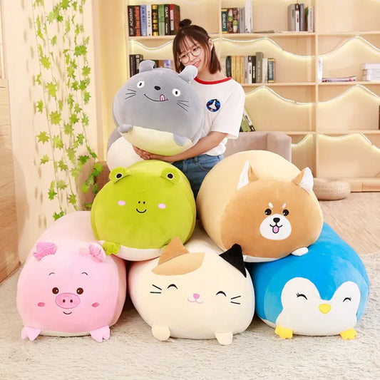28cm Soft Cartoon Pillow Plushies Cushion Cute Fat Dog Cat Penguin Pig Frog Plush Toy Stuffed Animal Kids Birthday Gift