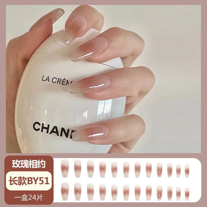 24pcs Wearable Pink Press On Fake Nails Tips With Glue false nails design Butterfly Lovely Girl false nails With Wearing Tools