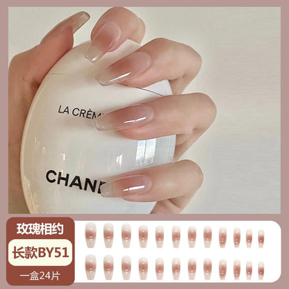 24pcs Wearable Pink Press On Fake Nails Tips With Glue false nails design Butterfly Lovely Girl false nails With Wearing Tools