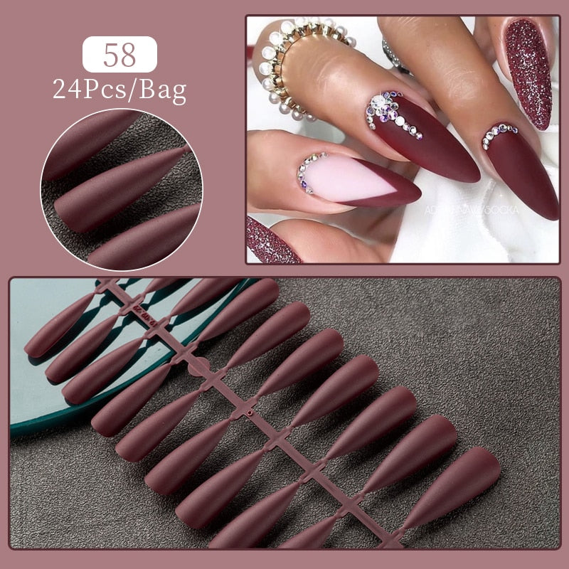 24pcs Sweet Summer Fake Nails Patches Pink Glitter Nude Press on Nails Women Wearable Nail Art Stickers Full Finished False Nail