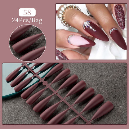 24pcs Sweet Summer Fake Nails Patches Pink Glitter Nude Press on Nails Women Wearable Nail Art Stickers Full Finished False Nail