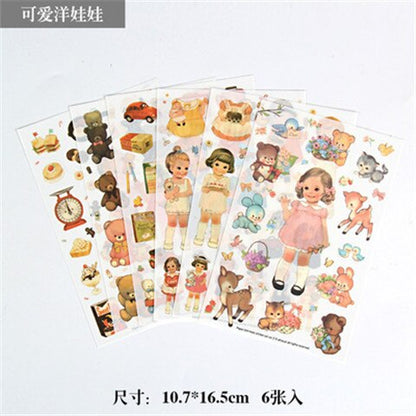 6pcs/lot  Waterproof Cartoon Cute Transparent Diy Decoration Stickers Korea Hand Account Stickers Kawaii Plastic Cup Stickers