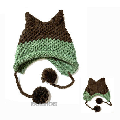 BomHCS Cute Fox Ears Beanie Winter Warm 100% Handmade Knit Hat