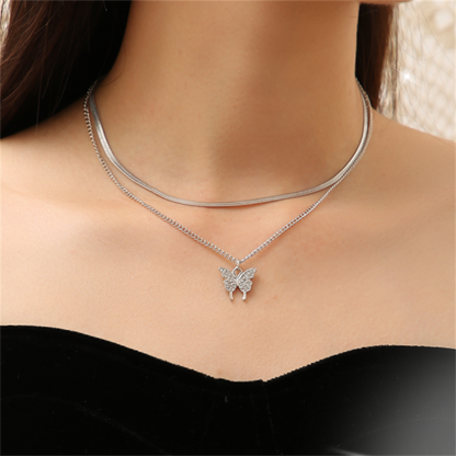 Black Butterfly Pendant Necklace Bead Opal Chain Shiny Women Trendy Temperament Jewelry Choker Necklace Wedding Jewelry