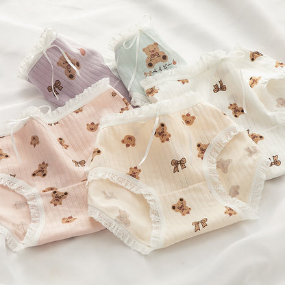 5Pcs/Set Soft Cotton Panties For Women Cute Girls Briefs Female Mid Waist Underwear Intimates Underpants Lingerie Shorts