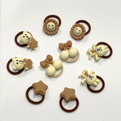 10pcs/Set Cute Bear Rabbit Finger Hair Ties Baby Toddler Elastic Mini Cartoon Animal Flower Ponytail Holder Hair Ropes For Girls