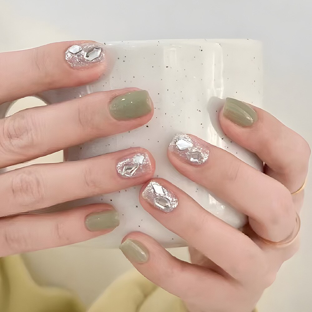 24Pcs Pink Ballet False Nails Long Coffin with Rhinestone Love Heart Wearable Fake Nails Full Cover Press on Nails Tips Glitter