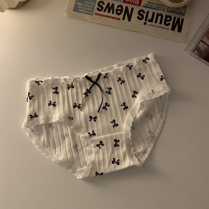Lolita Girls Bow-knot Cotton Underwear Japanese Ladies Cute Antibacterial Mid-waist Briefs Lingerie
