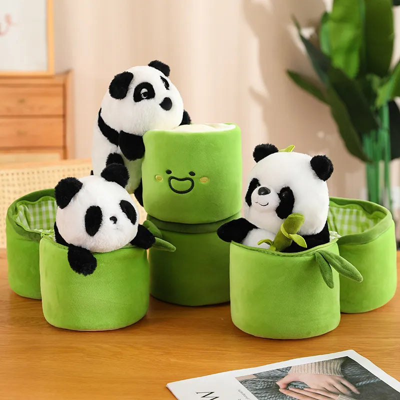 NEW Kawaii Bamboo Tube Panda Set Plush Toy Cute Plushies Stuffed Animal Bear Doll Reversible Design Children's Birthday Gift