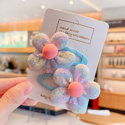 【2-Piece Set】Children's Cute Fabric Flower Pair Clip Hair Accessories Girl Hairpin Temperament Clip Baby Headdress Wholesale