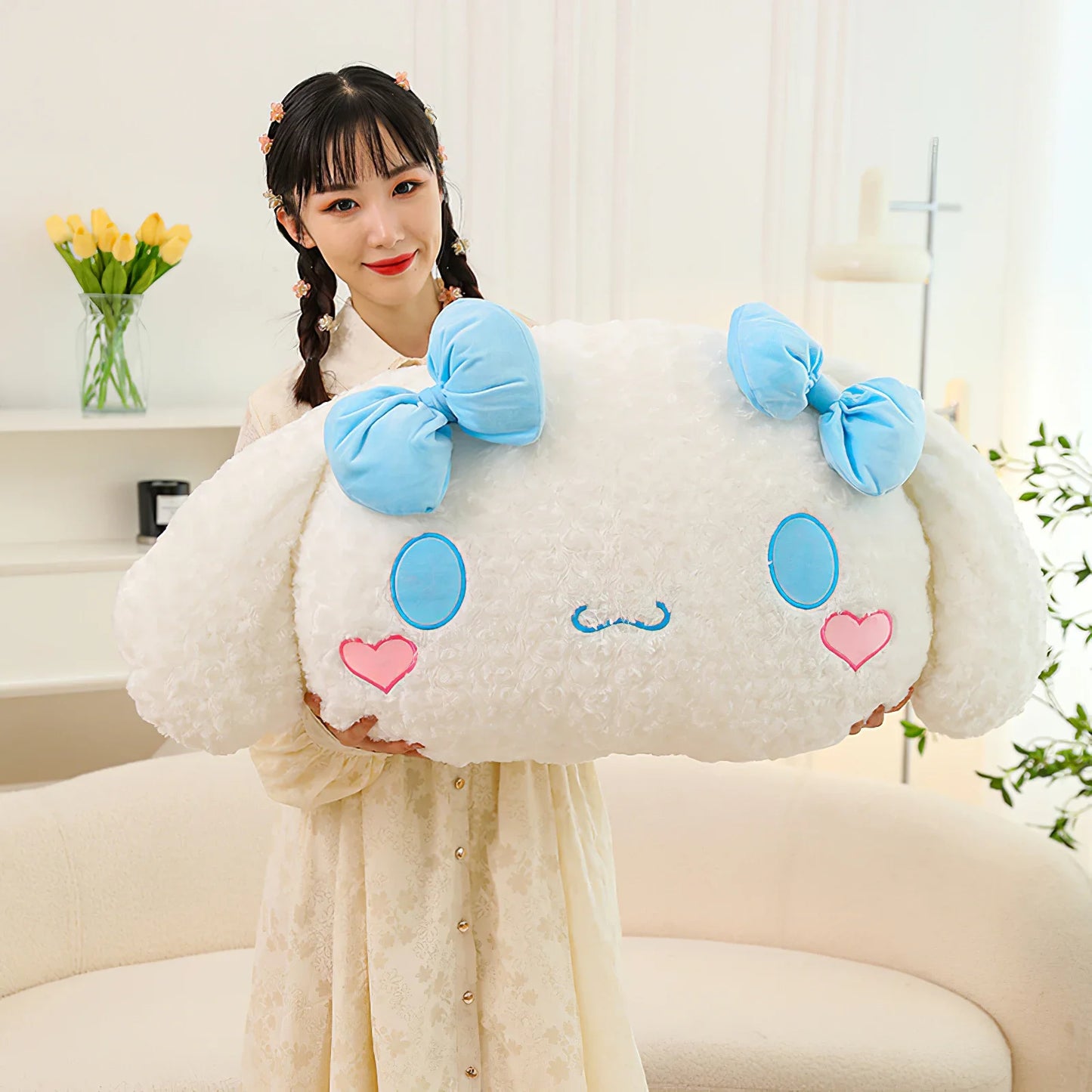 110cm Cute Cartoon Sanrio Cinnamoroll Dog Plush Cushion Soft Stuffed Large Size Bedside Sofa Pillow Kids Plush Toy Girls Gift