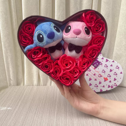 Disney Cartoon Lilo Stitch Plush Doll Toys Rose Bouquet Gift Box Stitch Flower Bouquet Home Decoration Valentine Christmas Gifts