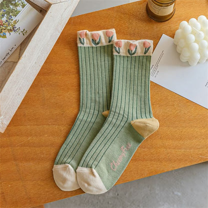 New Women Socks Korean Style Flower Trend Casual Cotton Socks Girls Frilly Ruffle Cute Sweet Breathable Kawaii Crew Socks Girls