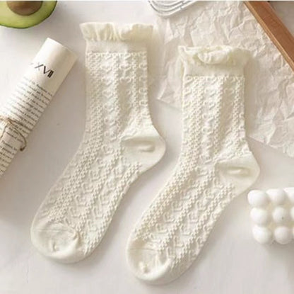 Simple White Socks Versatile Lovely Bowknot Small Flowers Women's Medium Tube Socks kawaii Harajuku jk Lolita Girls Cotton Socks