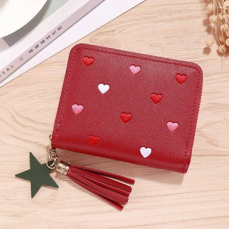 1PC Women Small Wallet Ladies Mini Tassel Wallet Cute Girl Short Zipper Lovely Pu Leather Coin Purse Female Hand Wallet Purse