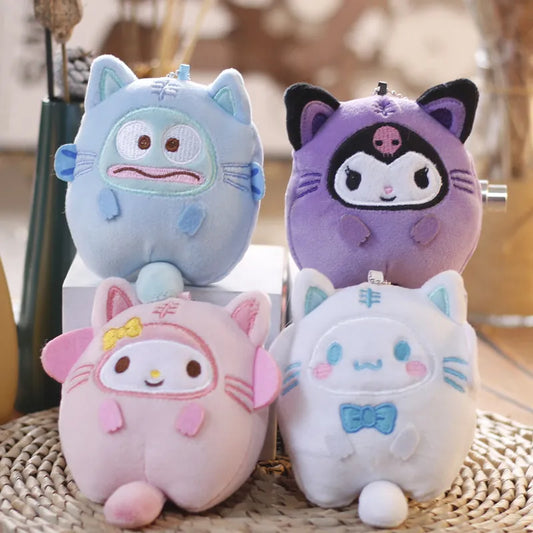 Sanrio 11 Cm Kuromi My Melody KT Cat PC Dog Hello Kitty Keychain Anime Plush Figure Pendant Accessories Cute Animals Toys