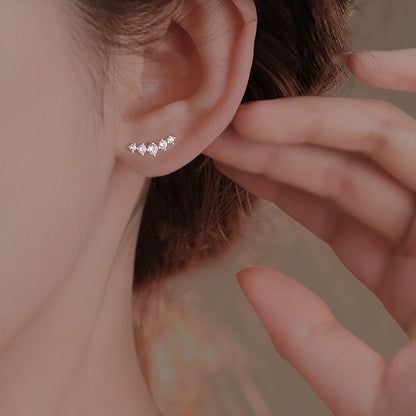 Simple Piercing Stud Earrings for Women Star Moon Zircon 925 Silver Needles Tragus Cartilage Asymmetry Pendiente Plata Jewelry