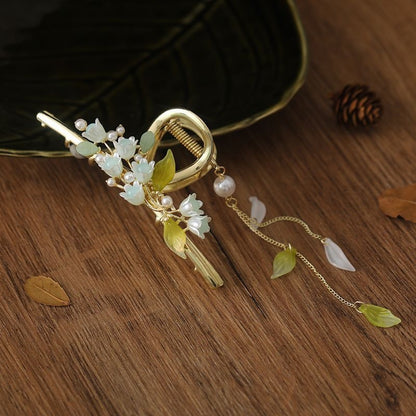 New Classical Orchid Pearl Tassel Grab Clip Ladies Ponytail Clip Flower Shark Clip Girl Elegant Headwear Accessories