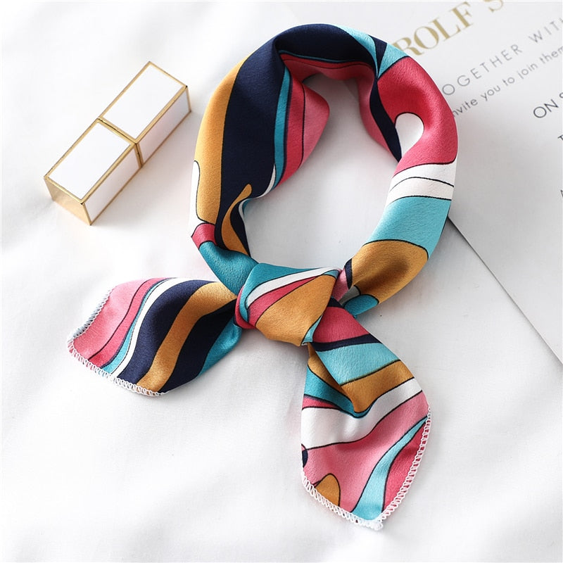 Women Small Satin Silk Scarf Square Print Wrap Foulard Femme Handkerchief Bandana Neck Hair Skinny Tie Scarves Shawls