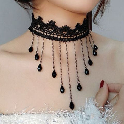 Korean Fashion Velvet Choker Necklace for Women Vintage Lace Necklace with Pendants Gothic Girl Neck Jewelry Accessories