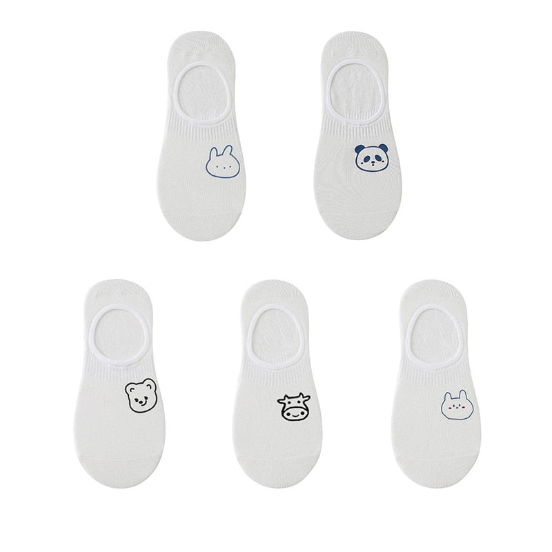 Women's cotton ankle socks, socks designed by rabbits, cows, hearts, warm and informal animals, 5 pairs of 10 pieces