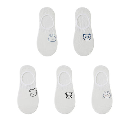 Women's cotton ankle socks, socks designed by rabbits, cows, hearts, warm and informal animals, 5 pairs of 10 pieces