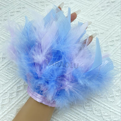 Women Natural Fur Feather Cuffs Snap On Bracelet Arm Cuff Shirts Sleeves For Women Real Ostrich Feather  Anklet Wrist Cuff