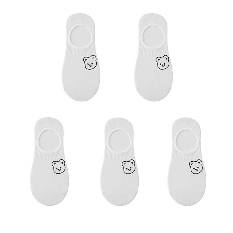 Women's cotton ankle socks, socks designed by rabbits, cows, hearts, warm and informal animals, 5 pairs of 10 pieces