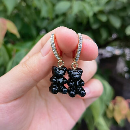 Cute Acrylic Candy Gummy Bear Dangle Earrings for Women Rainbow Bear CZ Hoop Earrings Korean Fashion Sweet Girl Jewelry