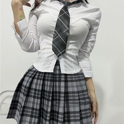 Slim Basic White Shirt Women Tunics Vintage Cute Korean Style Long Sleeve School Shirt Girls Casual Jk Uniform Tops