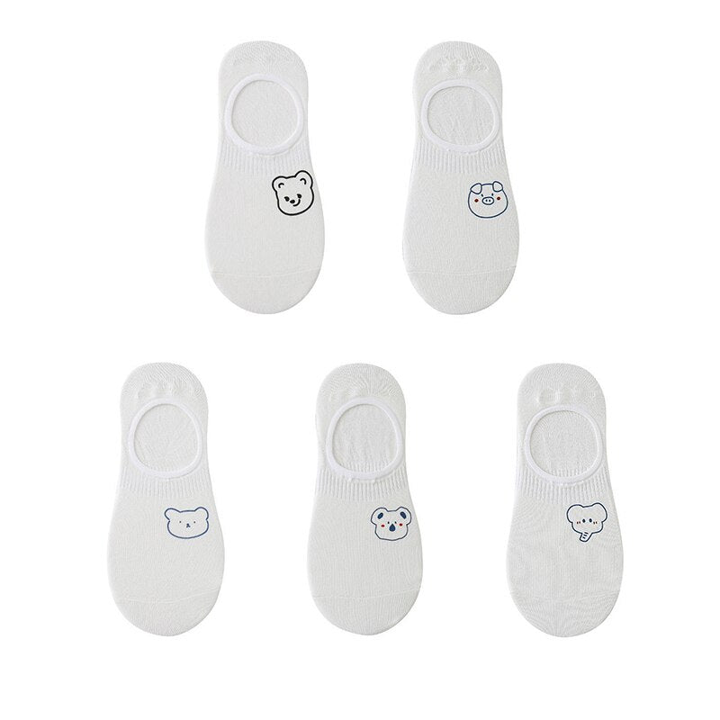 Women's cotton ankle socks, socks designed by rabbits, cows, hearts, warm and informal animals, 5 pairs of 10 pieces
