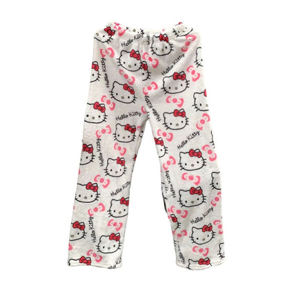 New Sanrio Anime Cartoon Hello Kitty Coral Fleece Pajama Pants Soft Trousers Women Casual Home Trousers Kawaii Birthday Gift