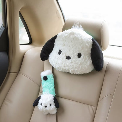 Cute Sanrio Pochacco Headrest Safety Belt Cover Soft Car Accessories Stuffed Animal Back Cushion Plushies Hug Pillow Blanket Plush Toy Birthday Gifts