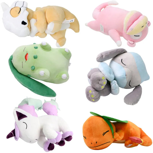 Pokemon Sleeping Cubone Chikorita Slowpoke Lucario Galarian Ponyta Soft Plush Toy Cute Sleep Eevee Charmander Peluche Doll